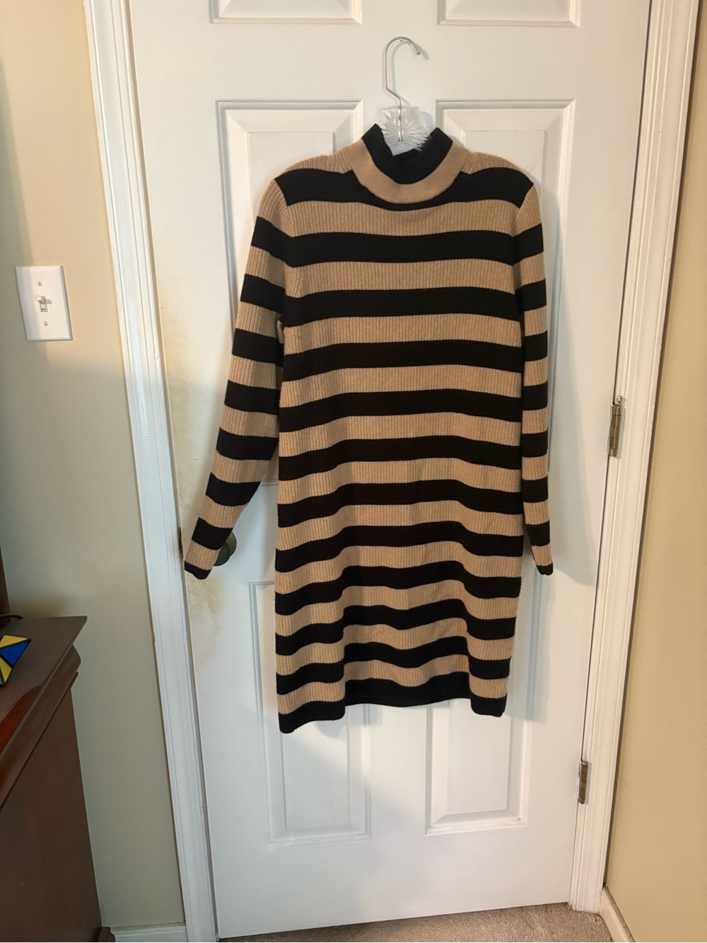 J. Crew Ribbed Striped Turtleneck Sweater Dress - Black & Tan